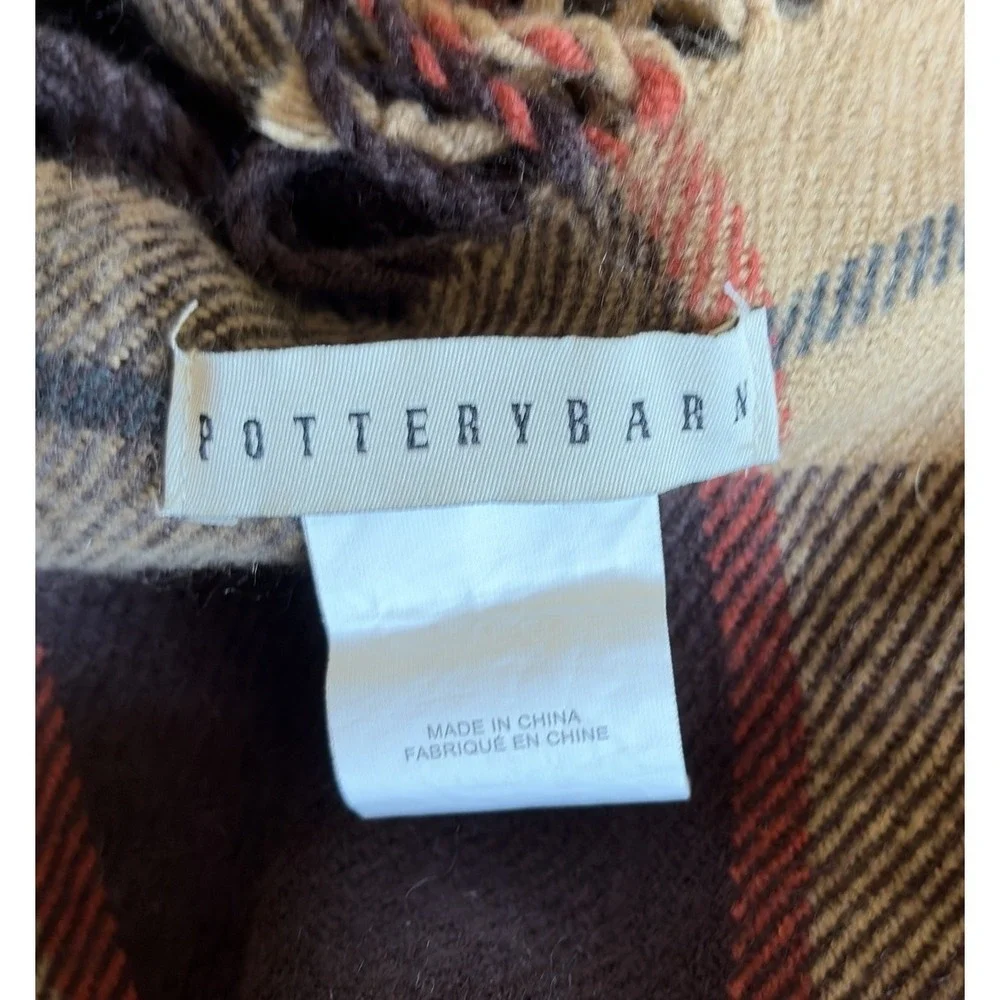 Pottery Barn Ronan Plaid Throw Blanket 50x60 Rust Brown Tan Fringe Fall Lodge